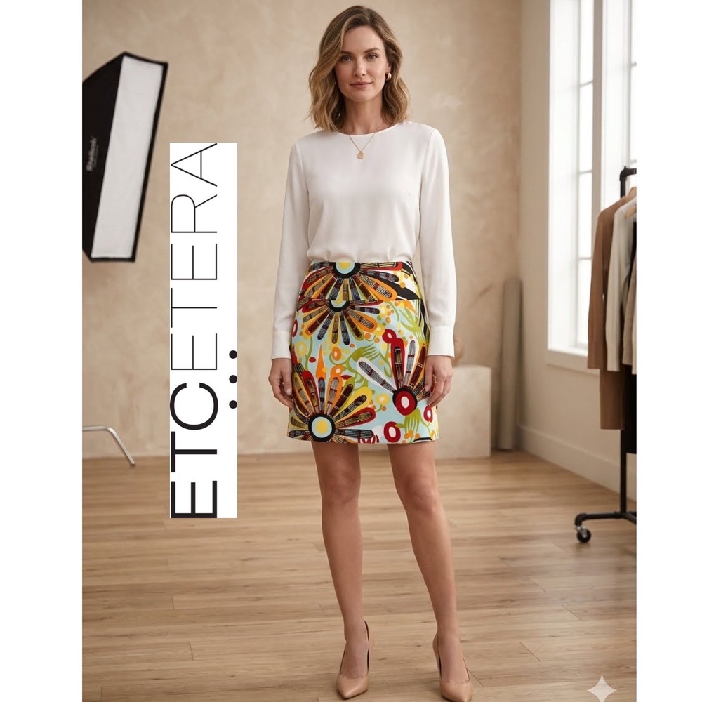 Etcetera Multi-Color Abstract Floral Print Mini Skirt Size 6 Cotton Spandex‎